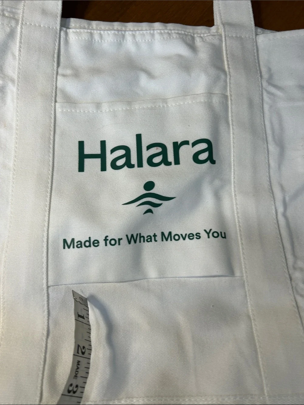HALARA White Canvas Tote with Green Logo